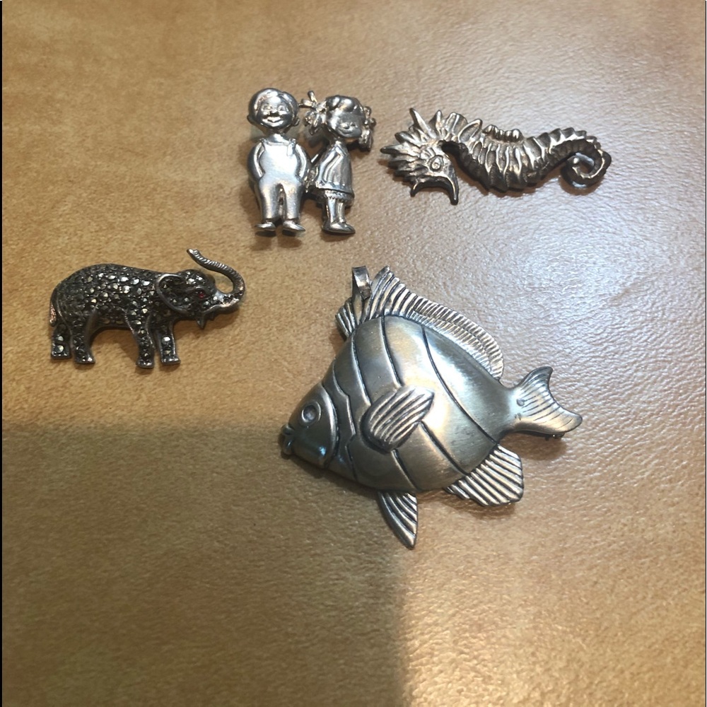 Sterling silver pins lot of 4